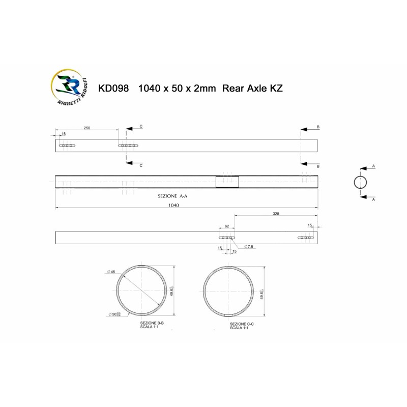 Rear Axle 50 x 1040mm Righetti Ridolfi KZ HARD on - MondoKart Racing Shop